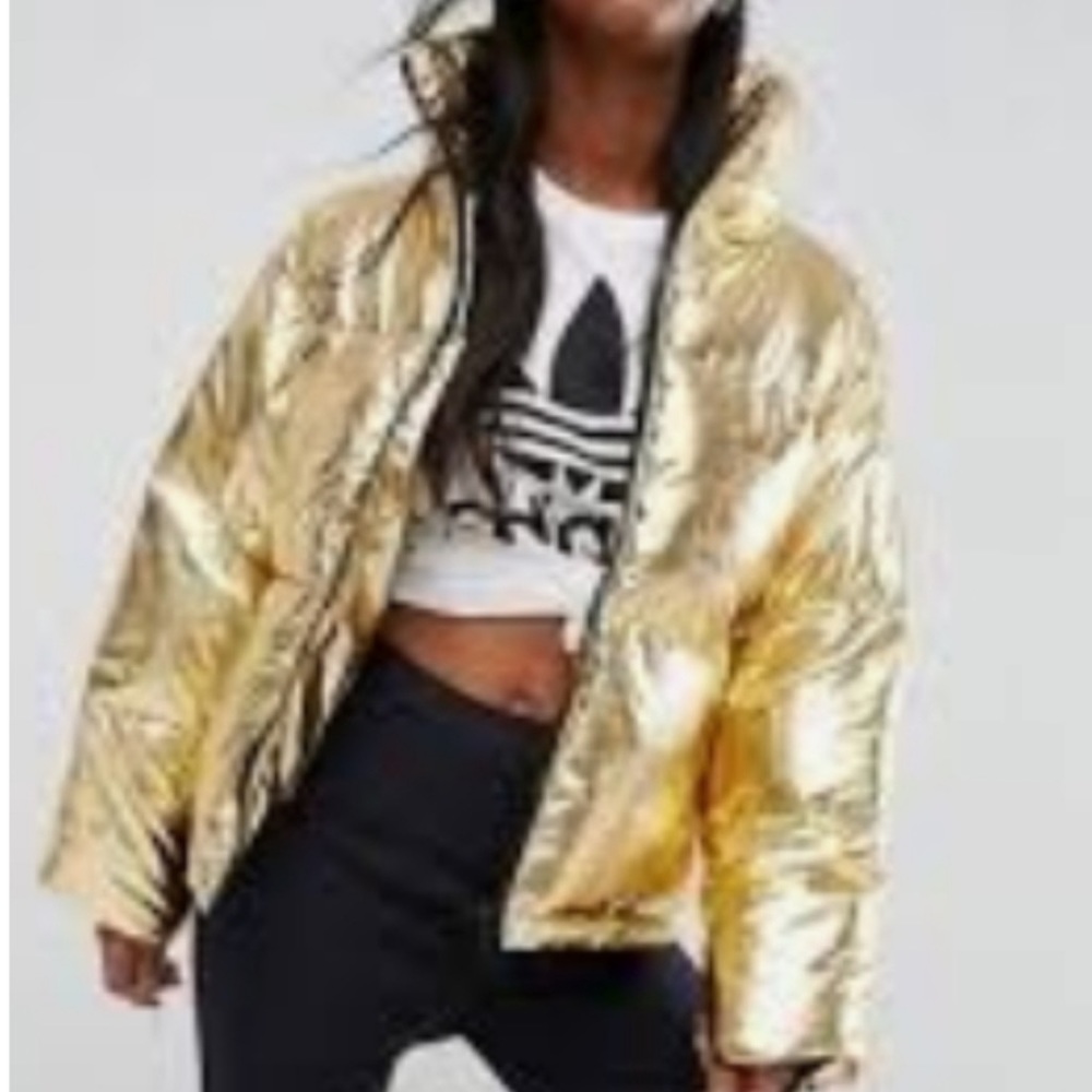 Metallic gold puffer jacket